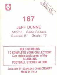 1983 Scanlens VFL Stickers #167 Jeff Dunne Back